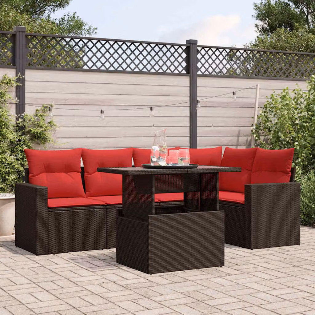 Set da giardino vidaXL in polyrattan marrone composto da 6 pezzi con cuscini e tavolino