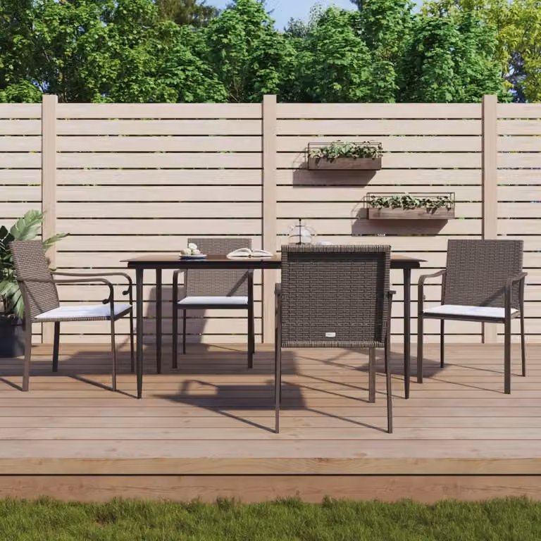 Maison Exclusive - Set Pranzo da Giardino 5pz con Cuscini in Polyrattan e Acciaio