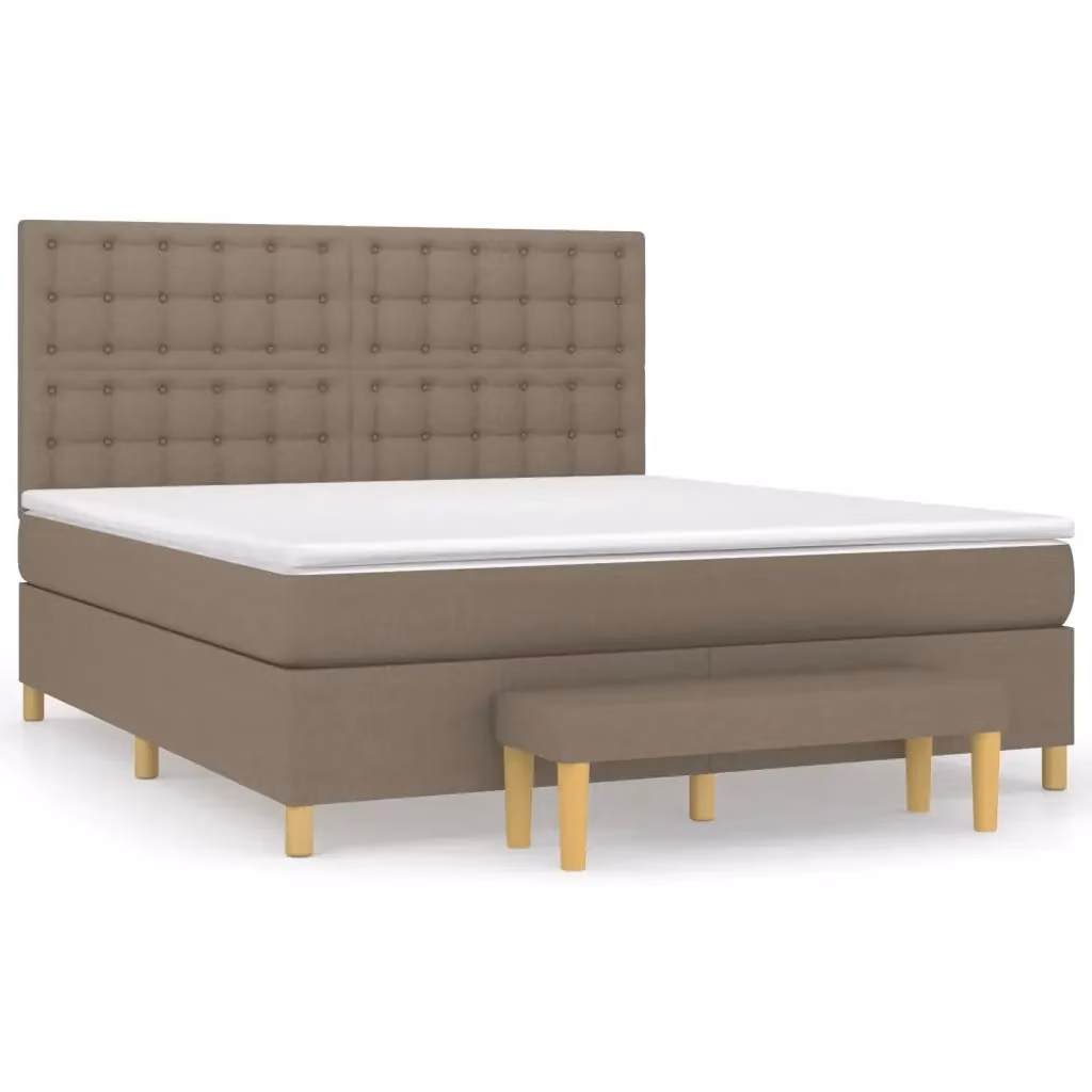 Letto Ibrido vidaXL con Giroletto a Molle e Materasso in Tessuto Beige e Bianco L/P/H: 160 x 200 x 128 cm – 2