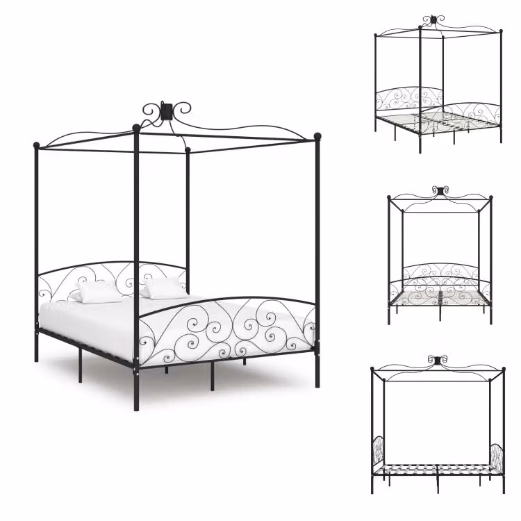 vidaXL Struttura letto a baldacchino in metallo nero 180 x 200 cm - Letti e strutture letto