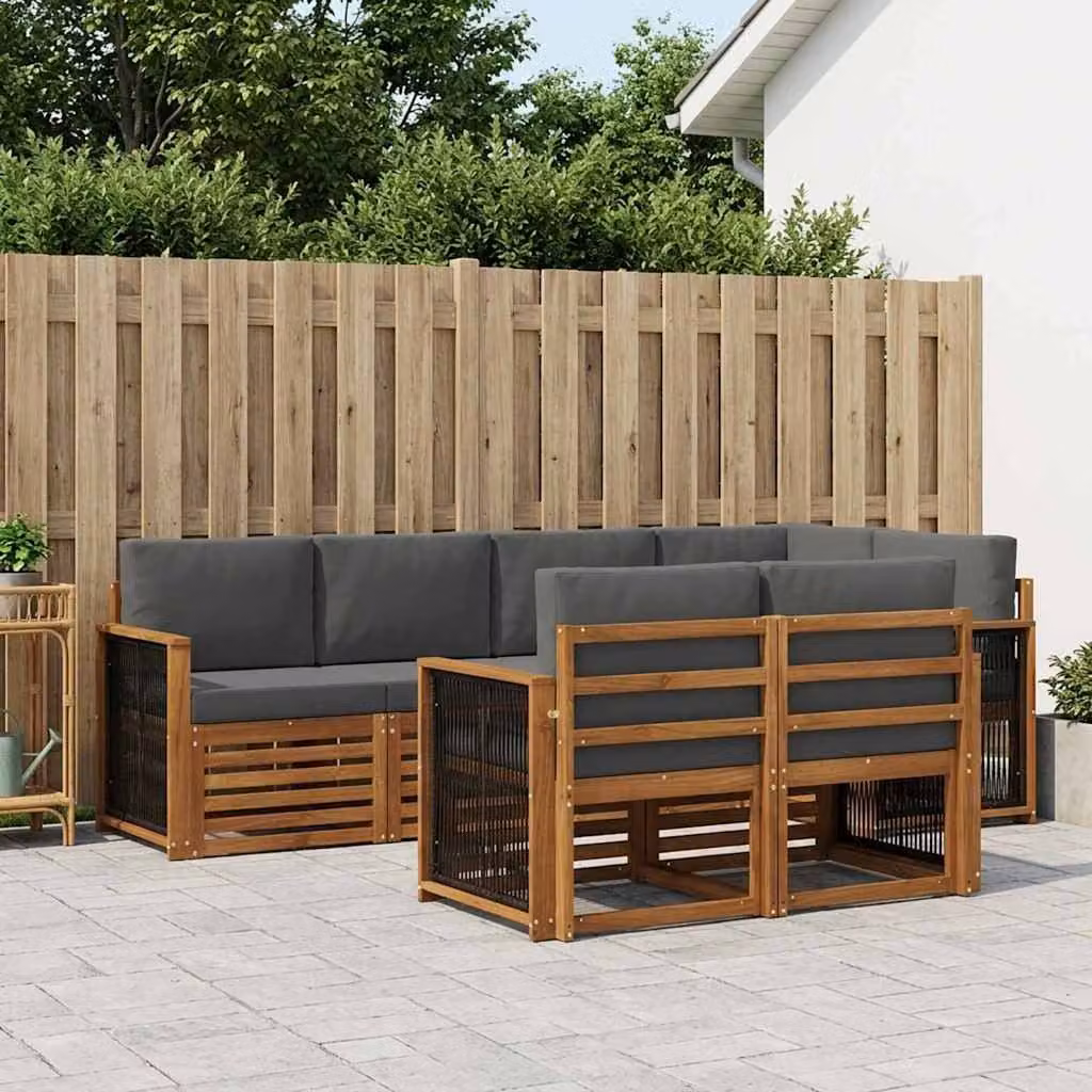 Set di divani da esterno vidaXL a forma di L in legno di acacia con cuscini beige e antracite