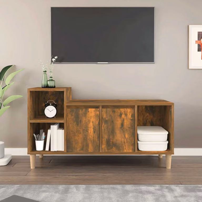 Mobile TV vidaXL in legno multistrato Rovere Fumo, L 100 cm x P 35 cm x H 55 cm
