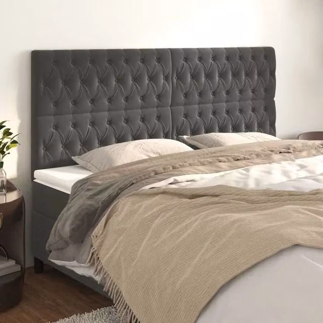Testiera-Testata Decorativa Grigio Scuro 180x7x118/128 cm Velluto