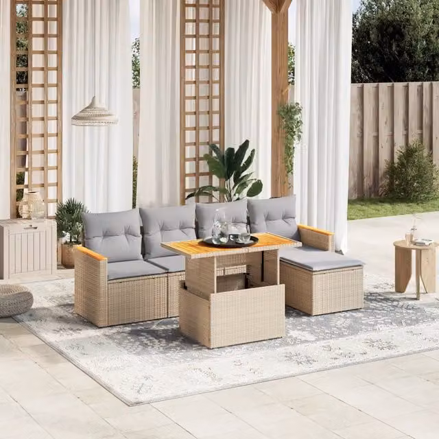 Set Divano da Giardino 6 pz con Cuscini Beige in Polyrattan 3273054