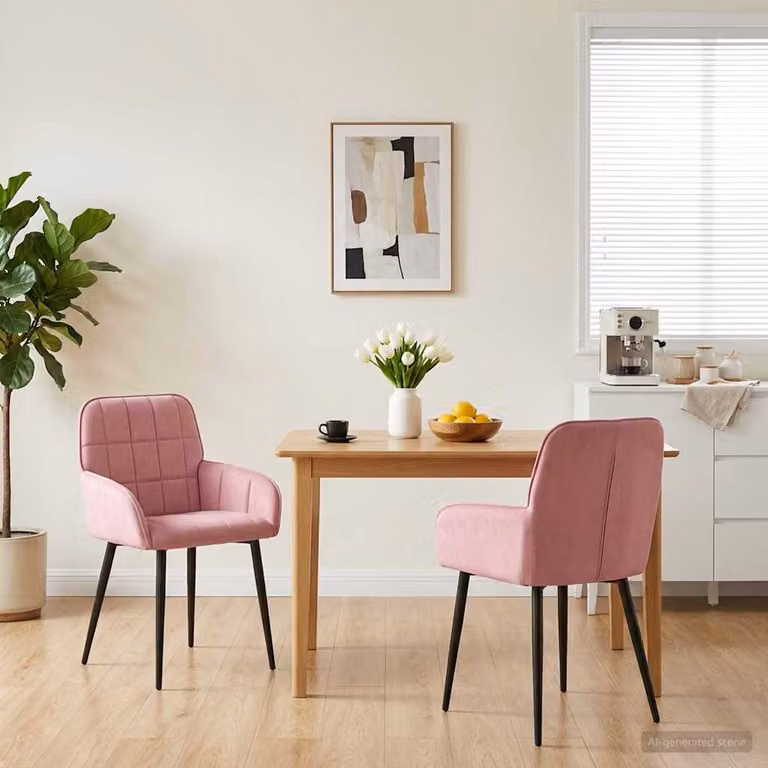 Set di 2 sedie da pranzo vidaXL in velluto rosa con design moderno, L: 56.5 cm, P: 50 cm, H: 85 cm