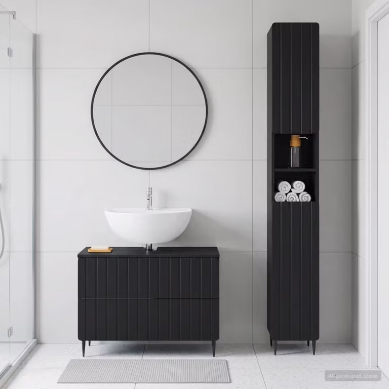 Set di mobili da bagno vidaXL ZWOLLE composto da 2 pezzi, colore nero opaco, con mobile sottolavabo e pensile moderno in MDF