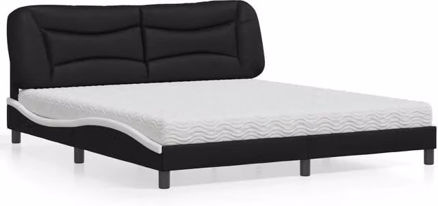 Letto con Materasso Hvar vidaXL in Similpelle Nero e Bianco L/P: 180 x 200 cm – 1