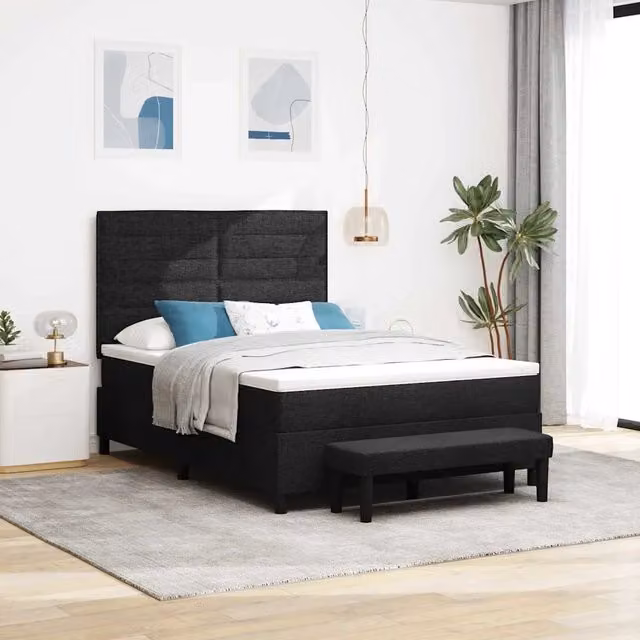 Letto ibrido con molle a tasche e testiera vidaXL in tessuto nero L 160 x P 200 cm