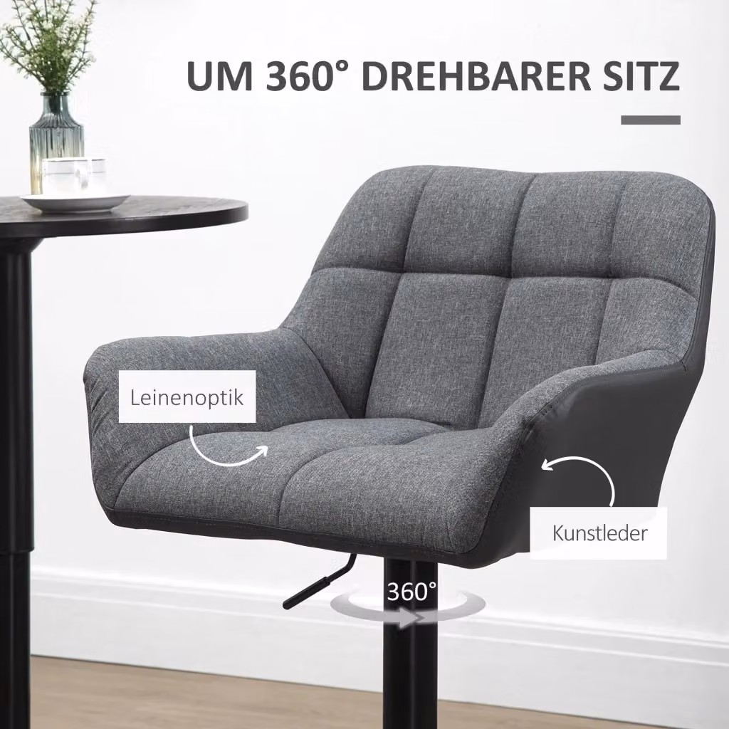 Set da 2 pezzi di sgabelli BARHOCKER REDOM regolabili in altezza, colore grigio, L 57,5 cm x P 52,5 cm x H 93-114 cm – 2