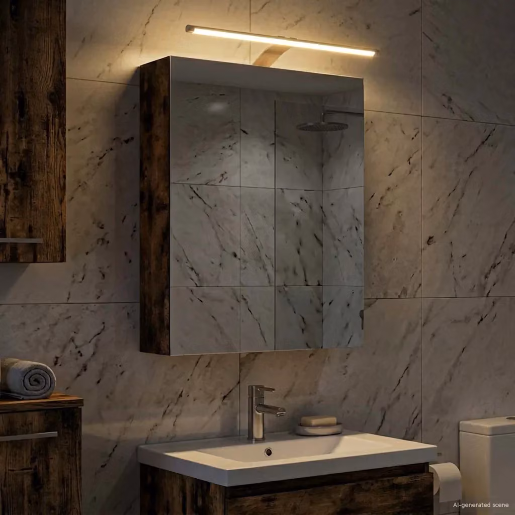 Armadio da bagno sospeso con illuminazione LED in Rovere fumè DESIGN IN, L: 50 cm, P: 14,5 cm, H: 70 cm – 2