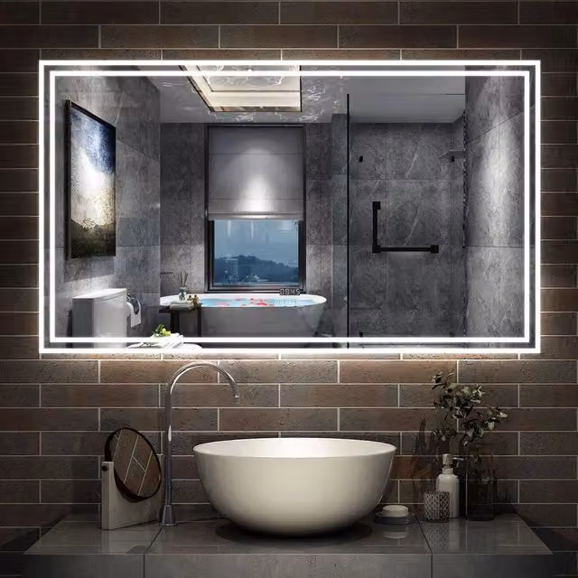 Specchio da bagno a LED, 140x80cm, Disappannamento, orologio, Bluetooth, 3 Temperature di Colore