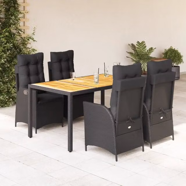 Set da Pranzo da Giardino 5 pz Nero con Cuscini in Polyrattan 3213097
