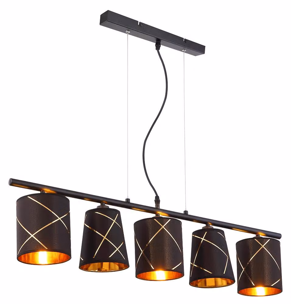 Lampada a sospensione LED RGB, metallo, tessuto, nero, color oro