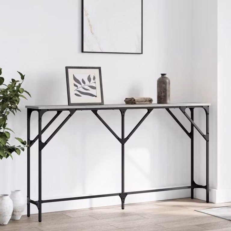 vidaXL Tavolo Consolle in Legno e Metallo Grigio Sonoma L: 140 cm, P: 23 cm, H: 75 cm