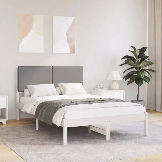 Letto con Testiera Rivestita vidaXL in Legno di Pino e Tessuto Grigio L/P/H: 120 x 200 x 102,5 cm