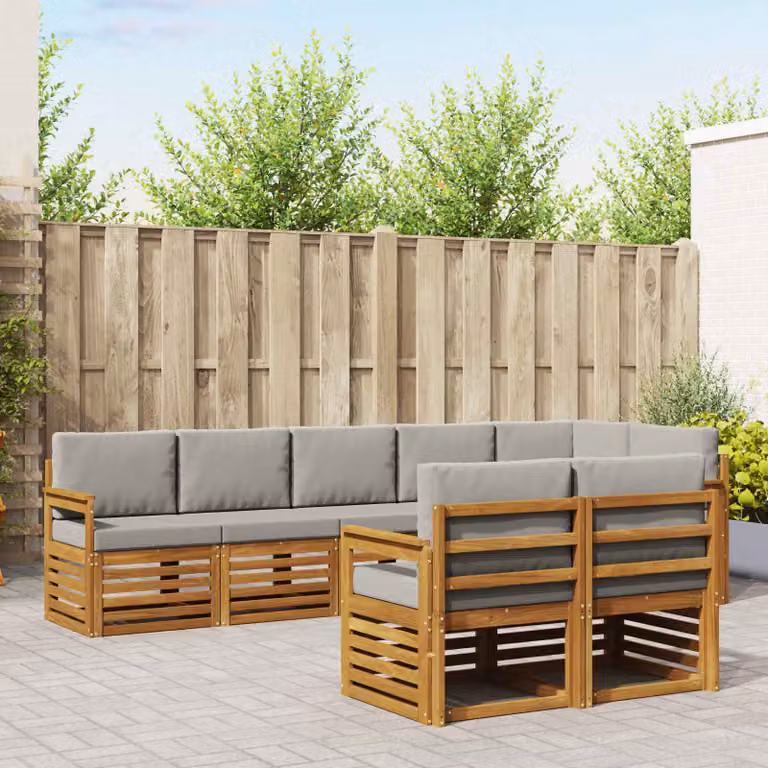 Set di divani da esterno vidaXL 8 pz in legno di acacia con cuscini, design moderno a L, colori beige e grigio