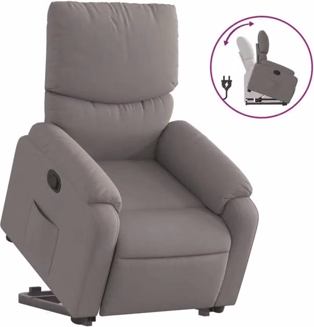 Poltrona Relax Alzapersona Elettrica Reclinabile con Braccioli in Tessuto e Finta Pelle, Colore Beige/Grigio – 1