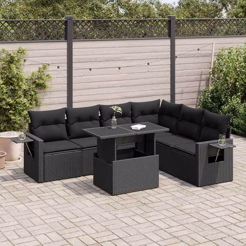 Maison Exclusive - Set Divani da Giardino con Cuscini 7pz Nero Polyrattan