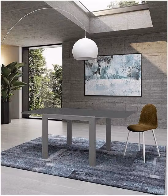 Tavolo da pranzo allungabile Stones in vetro grigio opaco, L/P/H: 90 x 90/163,5 x 76 cm