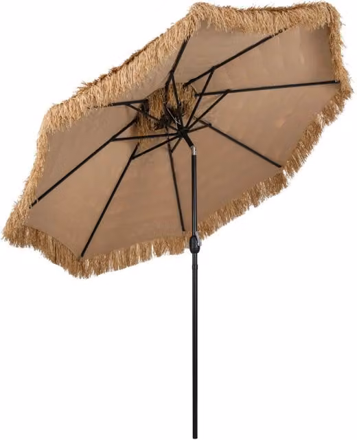 Ombrellone da spiaggia con manovella facile da tavolo da patio a doppio livello, Ombrellone tiki di paglia 299 cm Naturale