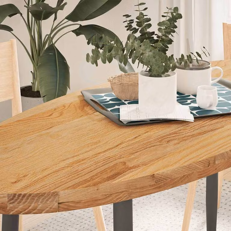 Piano Tavolo Ovale in Rovere Massello vidaXL, Marrone Chiaro, L 140 cm x P 60 cm x H 4 cm
