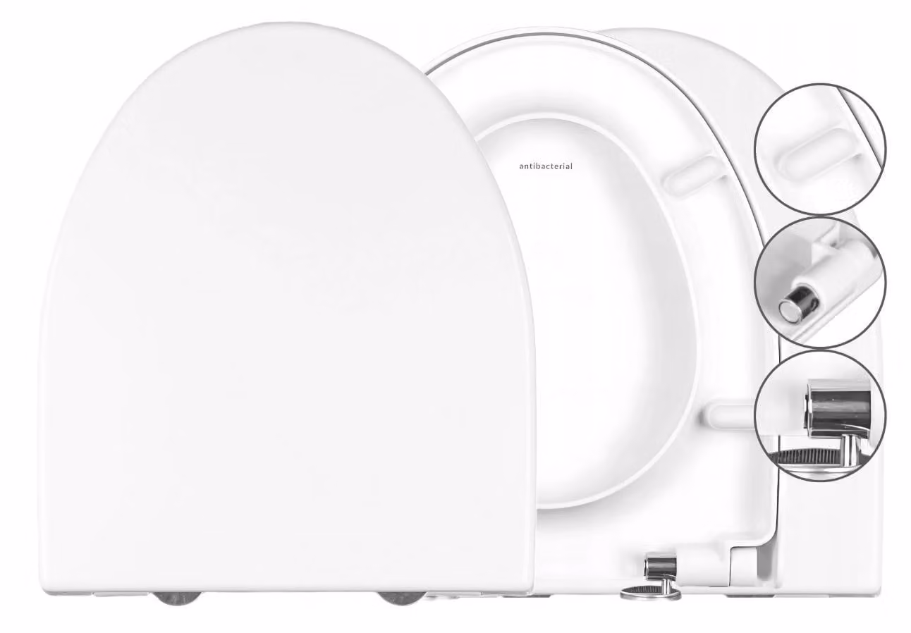 Sedile WC Ramm compatibile con Cersanit Parva, realizzato in duroplast antibatterico, con cerniera in metallo