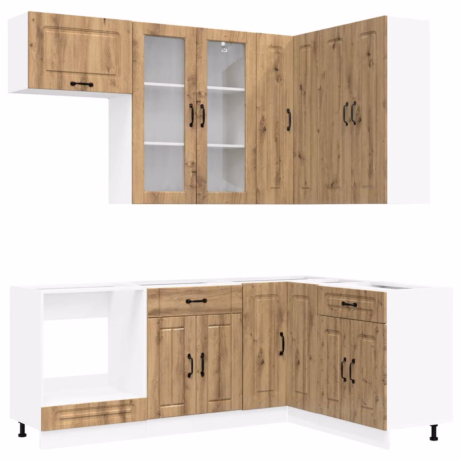 Set da cucina KALMAR, 8 pezzi, realizzato in materiale composito effetto legno "Artisan" color noce