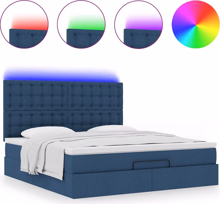 Struttura Letto Pouf con Materasso Blu 180x200cm in Tessuto
