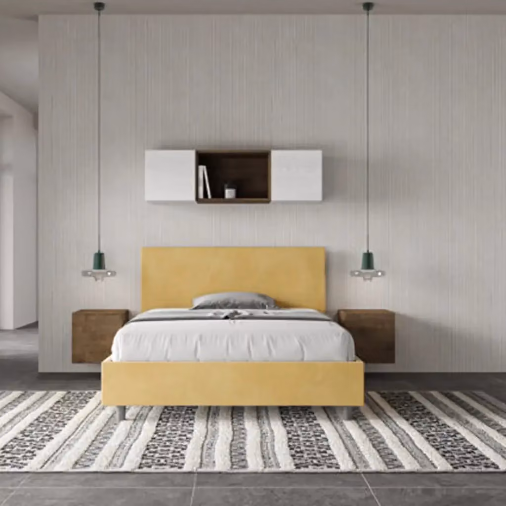 Letto matrimoniale francese con contenitore Adele Ityhome imbottito in microfibra colore ocra L/P: 140 x 200 cm – 2