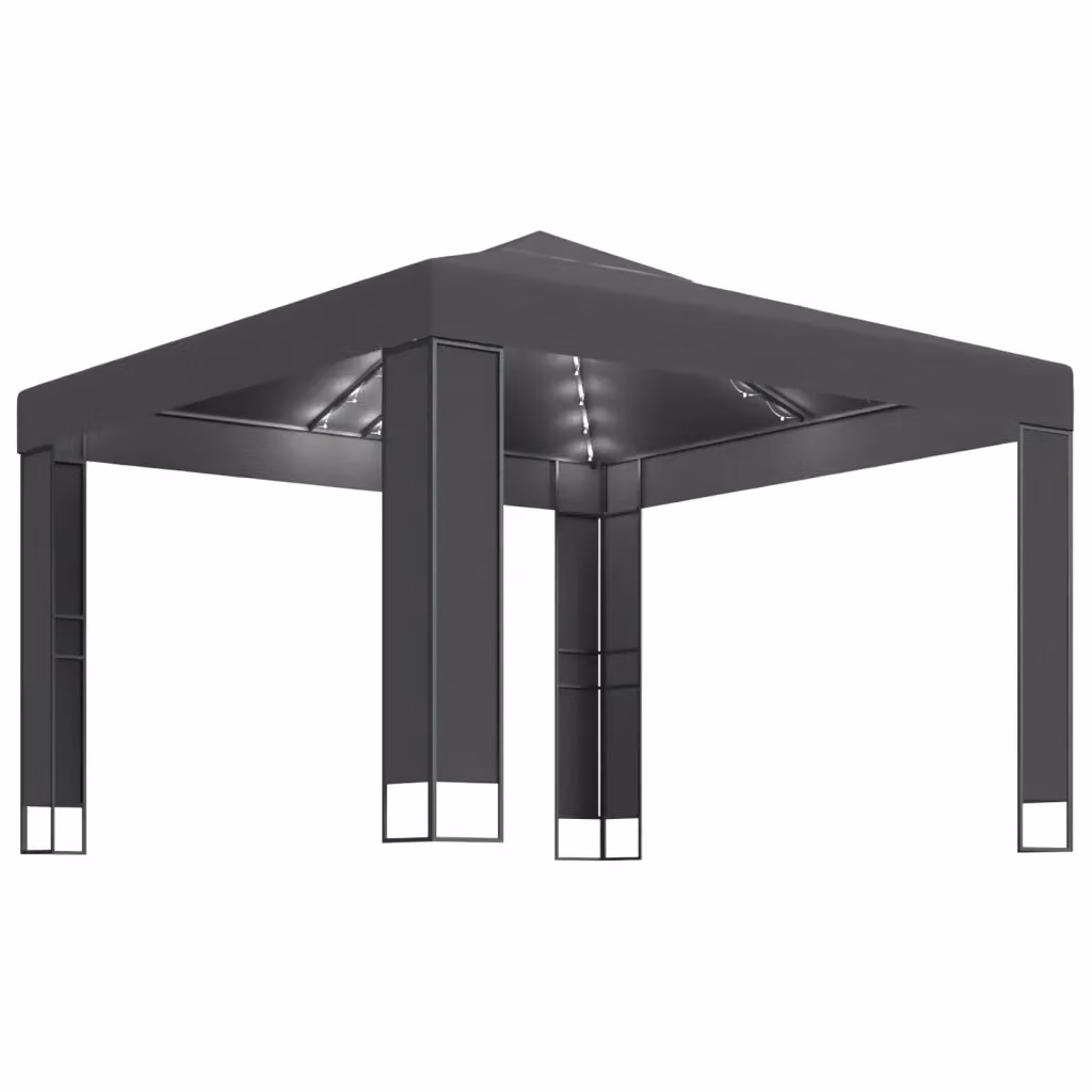 Gazebo Videx con Tetto Doppio e Stringa di Luci LED Antracite L/P: 300 x 300 cm – 2