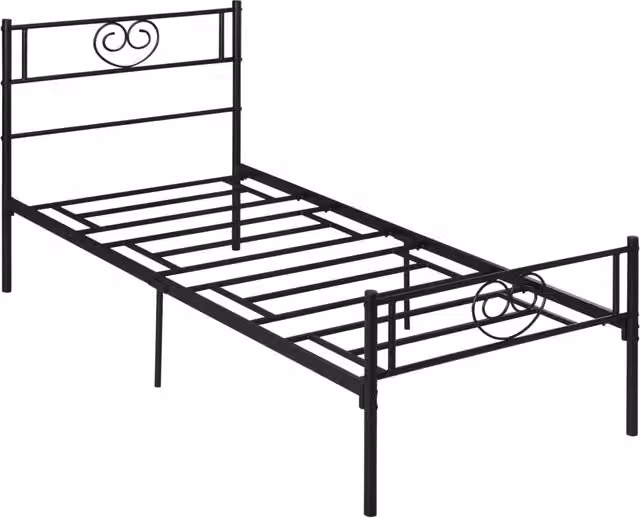 Letto singolo in metallo Xylo con testiera a cuore nero L/P/H: 90 x 190 cm