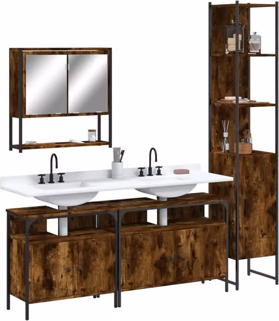 Set Mobili da Bagno 4 pz Rovere Fumo in Legno Multistrato 3214687