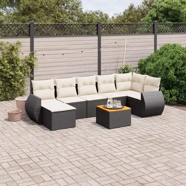 Set Divani da Giardino con Cuscini 8 pz Nero in Polyrattan 3257442