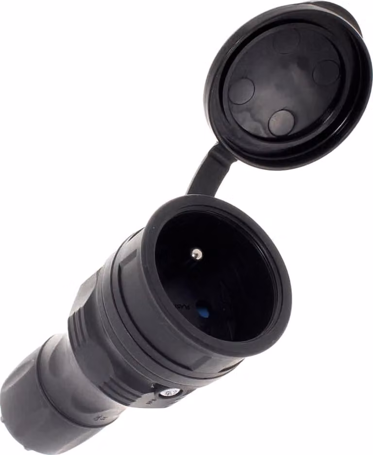 Prese portatile con coperchio, 16A, 2P+T, 250V, grado di protezione IP54, colore nero, modello GN-54, codice prodotto W-97448