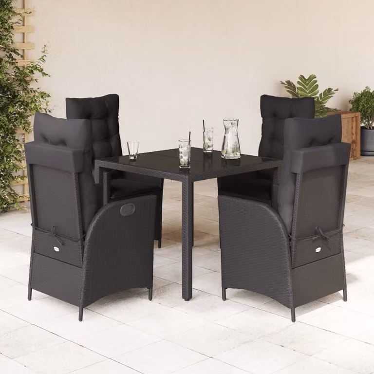 Maison Exclusive - Set da pranzo da giardino 5 pezzi con cuscini in polyrattan nero