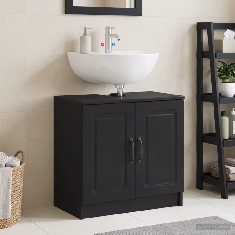 Armadio per lavabo da bagno vidaXL UTRECHT nero moderno con ante a battente L/P/H: 59,5 x 31,5 x 59 cm