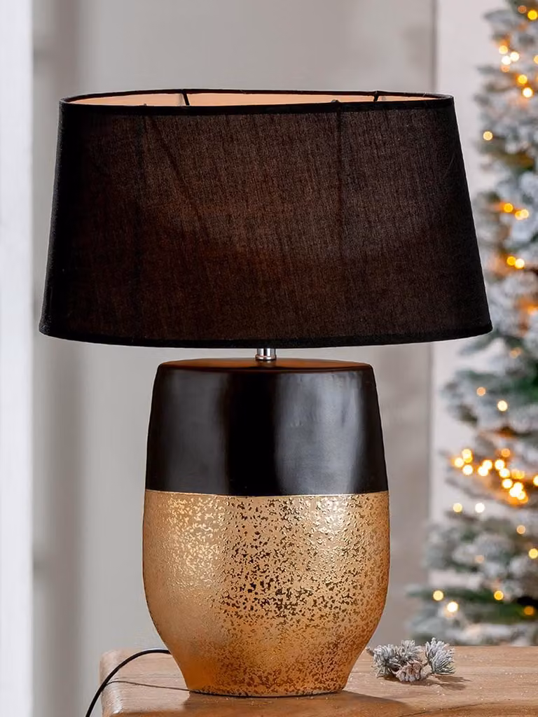 Gilde Tischleuchte, "Tomar", gesprenkelt, Keramik, schwarz, goldfarben, VE 2, L. 23 cm, B. 39 cm, H. 50 cm 47382 4063387473825