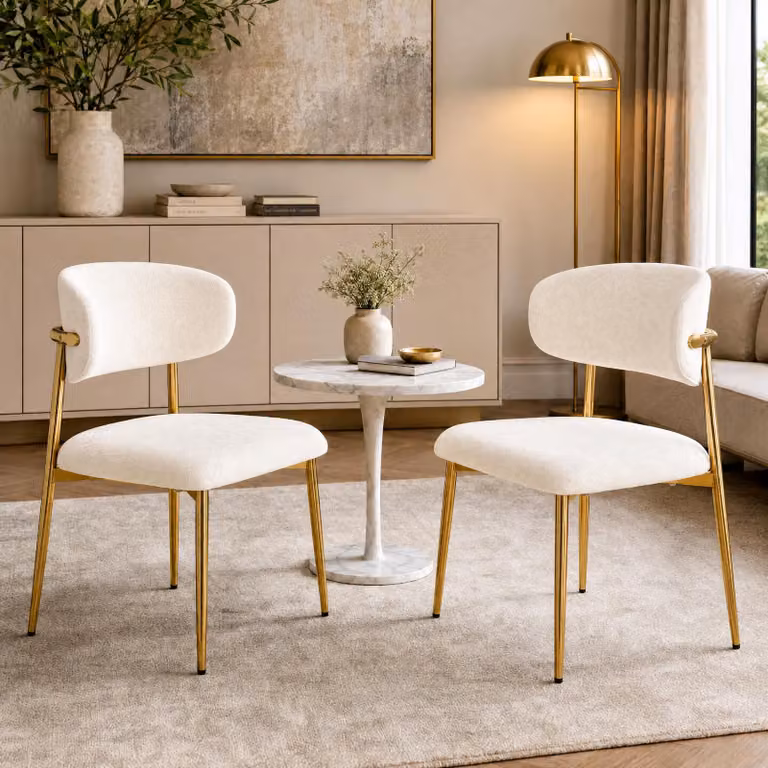 Set di 2 sedie da pranzo Flieks, con struttura dorata regolabile in altezza, imbottite, ideali per la sala da pranzo o la cucina. Dimensioni: 51x50x81 cm. Colore: bianco e oro