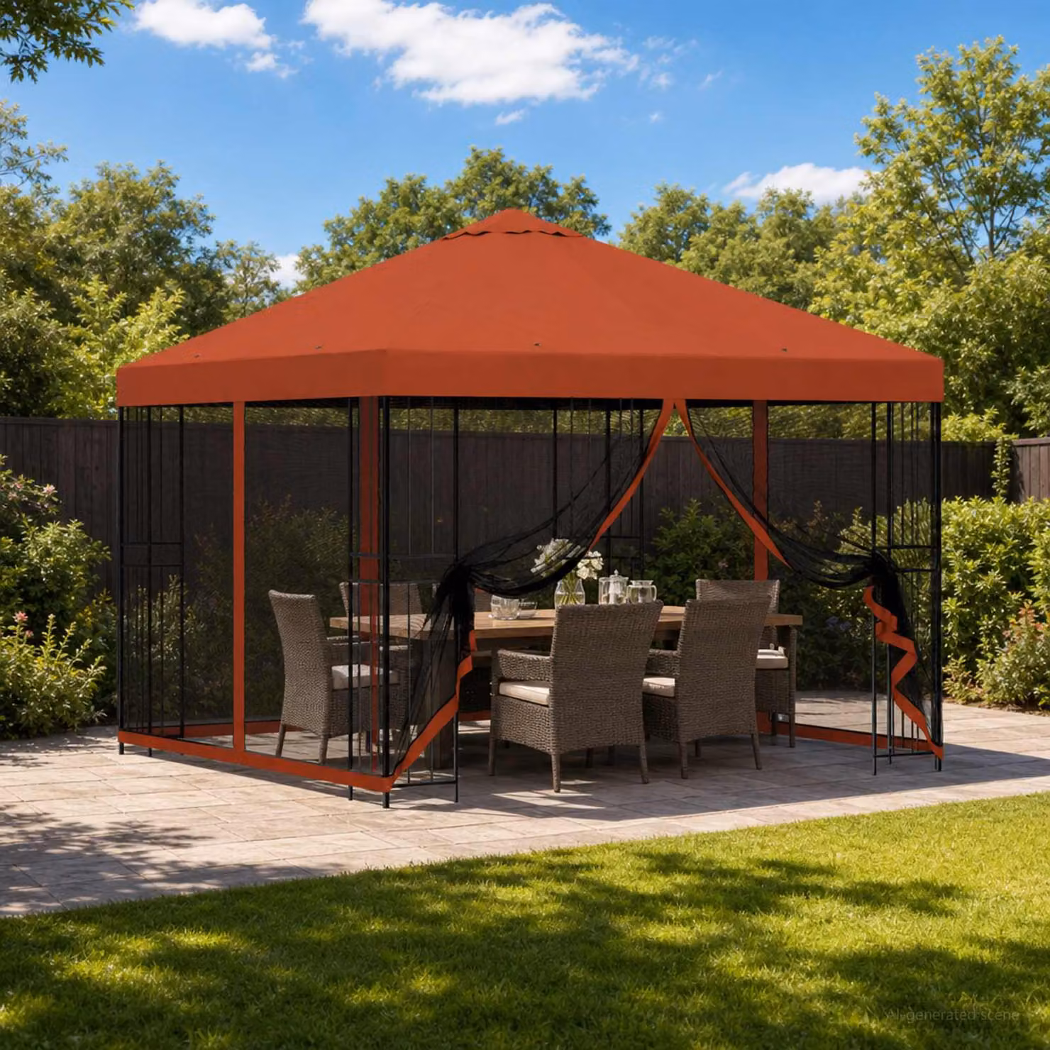 vidaXL Gazebo da giardino con pareti laterali in poliestere e struttura in acciaio zincato, colore Terracotta, L/P/H: 300 x 300 x 276,5 cm