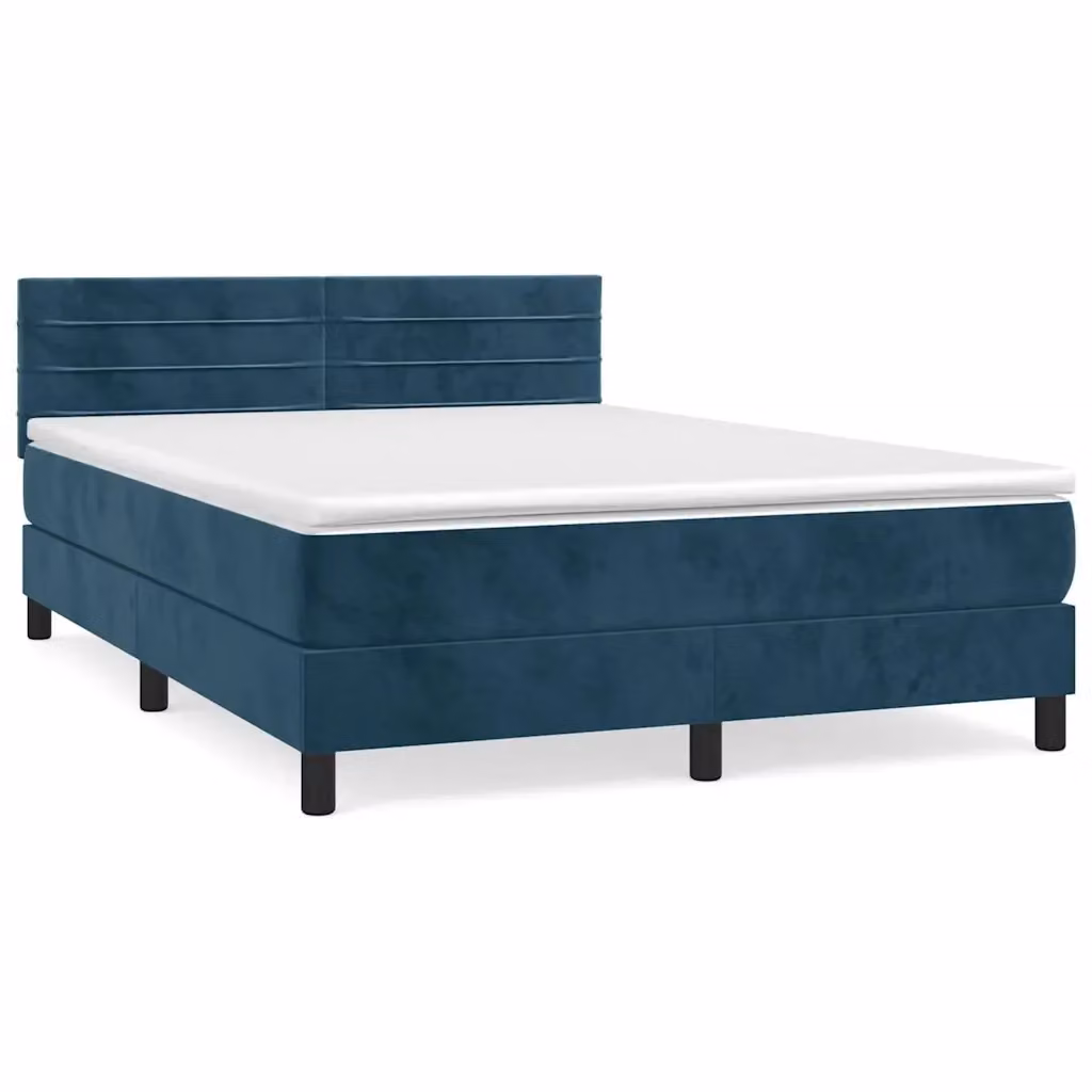Letto Ibrido vidaXL con Giroletto a Molle e Materasso in Velluto Blu e Bianco L/P: 140 x 200 cm – 2