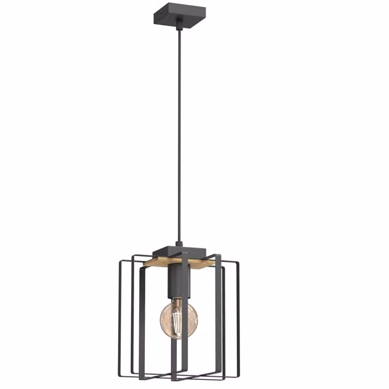 Lampada a sospensione Kortez nero opaco-legno chiaro 1xE27x15W metallo dim.: 110x22x22 cm IP20 Luminex