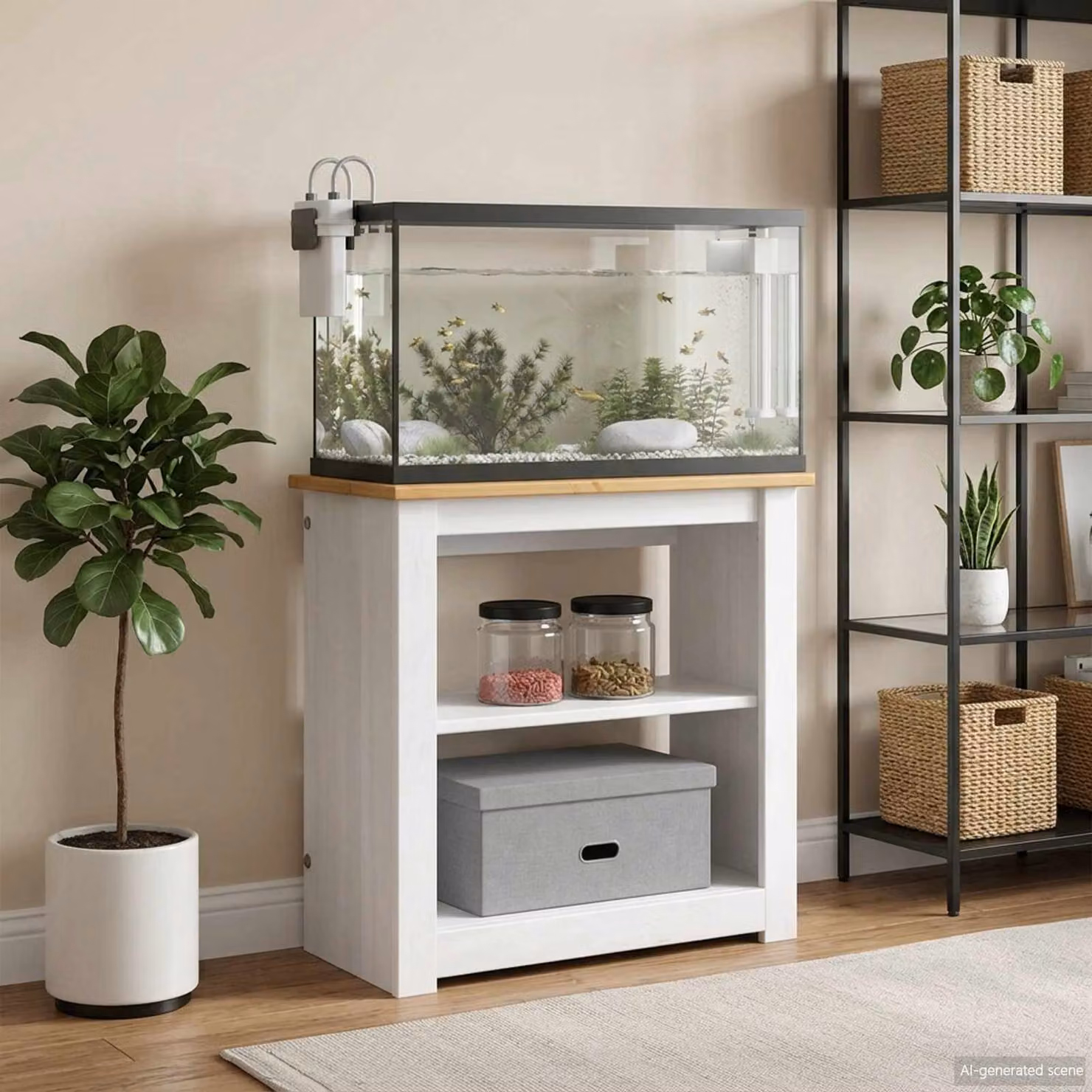 vidaXL Supporto per Acquario PANAMA in Legno di Pino Cerato, Bianco e Marrone, L 60 cm x P 30 cm x H 60 cm