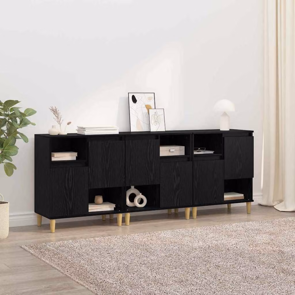 Set di 3 sideboard moderni vidaXL in rovere nero opaco L/P/H: 60 x 35 x 70 cm
