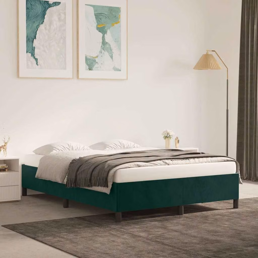 vidaXL Giroletto in Velluto Verde Scuro con Doghe in Legno L/P/H: 140 x 190 x 35 cm