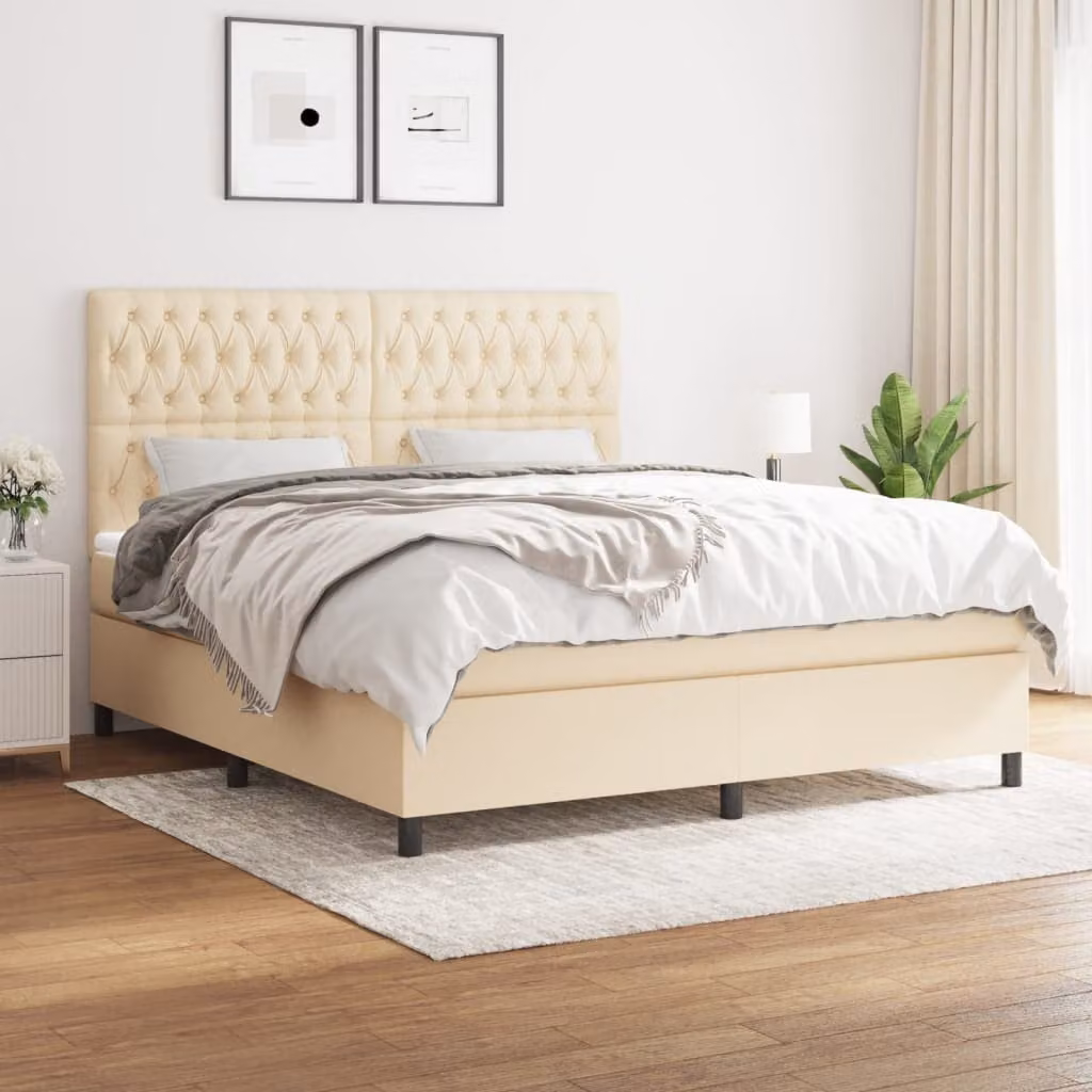 vidaXL Letto Ibrido con Giroletto a Molle e Materasso a Tasche, Colore Beige e Bianco, L/P: 180 x 200 cm