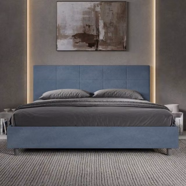Letto matrimoniale king size ityhome Mika con rete imbottita in microfibra blu L: 180 cm x P: 200 cm