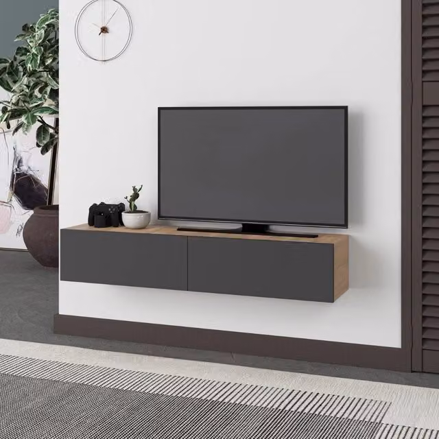 Mobile TV sospeso moderno GIORDANOSHOP in MDF Francy Rovere Antracite L: 135 cm, P: 31,7 cm, H: 25 cm