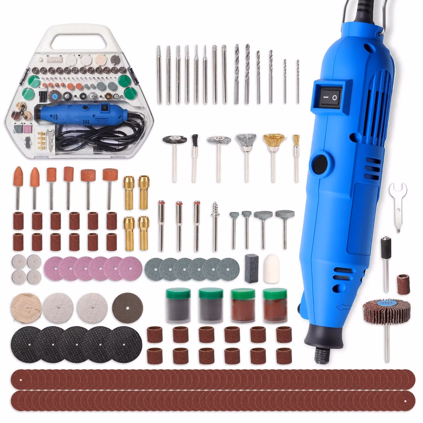 Utensile multifunzione elettrico - Mini-trapano da 130W e punta per incisione - 6 velocità - Funzioni di smerigliatura e incisione - Set di accessori da 252 pezzi - Spina europea da 220V