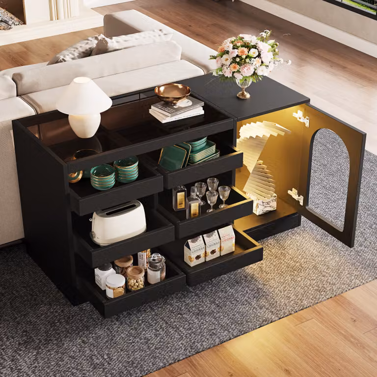 Mobile contenitore STILVORA per soggiorno, con 6 cassetti, comò, mobiletto laterale con piedini regolabili, credenza bianca, design tridimensionale delle ante