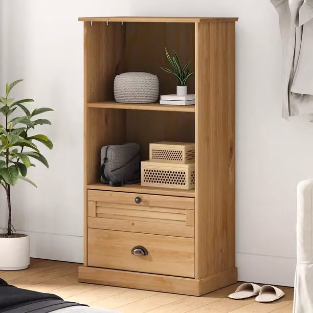 Libreria VIGO vidaXL in Legno di Pino Massello e Metallo, Stile Rustico, Marrone, L 60 cm x P 35 cm x H 114,5 cm